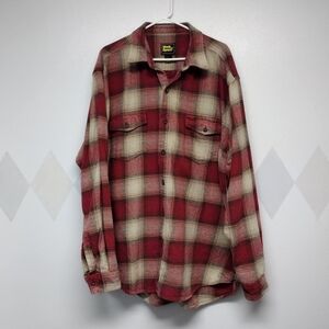 Work n' Sport maroon and cream plaid flannel button front long sleeve shirt 3XLT